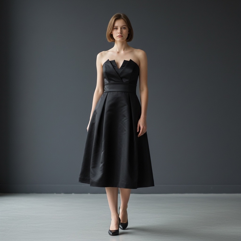 ❤️ 2 Be Social Black Satin Strapless Crumb Catcher Cocktail Dress
